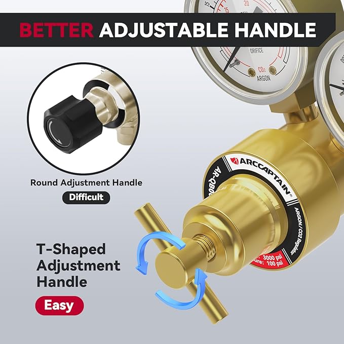 ARCCAPTAIN Argon CO2 Regulators, Welding Regulator for MIG and TIG, 0-4000 PSI, 0-30+ CFH, CGA580 and CGA320 Inlet Connection