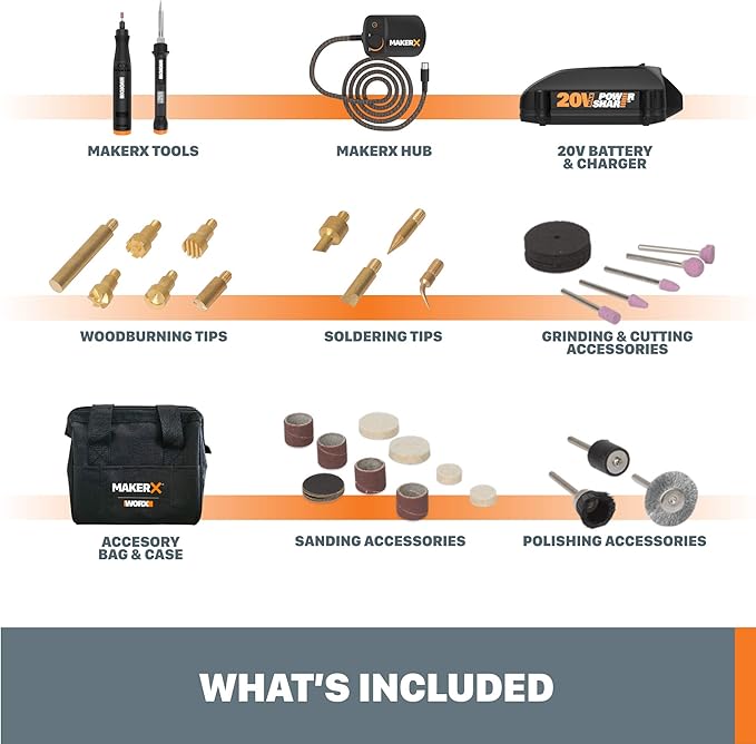 Worx MAKERX WX988L 2pc Crafting Tool Combo Kit - Rotary Tool + Wood & Metal Crafter