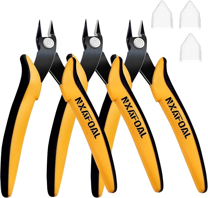 Micro Wire Cutters, 5.4 Inch Flush Cutters, 3 Pack Sharp Spring Loaded Micro Diagonal Cutters for Jewelry, Zip Ties, Electronics & DIY with Soft Grip Handles (Yellow & Black)