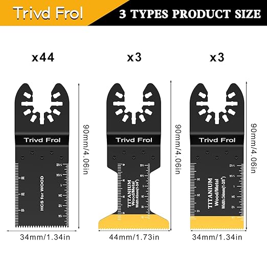 50PCS Oscillating Saw Blades, Professional Universal Titanium Multitool Blades for Wood Plastics Metal, Quick Release Multi Tool Blades Kits Fit Dewalt Ryobi Milwaukee Rockwell Fein