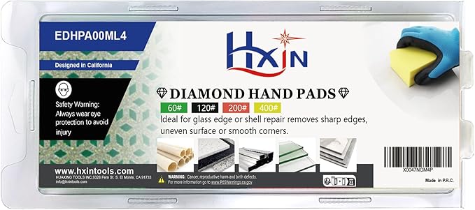 Diamond Hand Polishing Pad Diamond Sanding Block Foam Backed Diamond Sponge Sanding Pads for Wet or Dry Grinding polishing for Granite Marble Stone Tile Glass Ceramic (4, 60/120/200/400# Cubic)