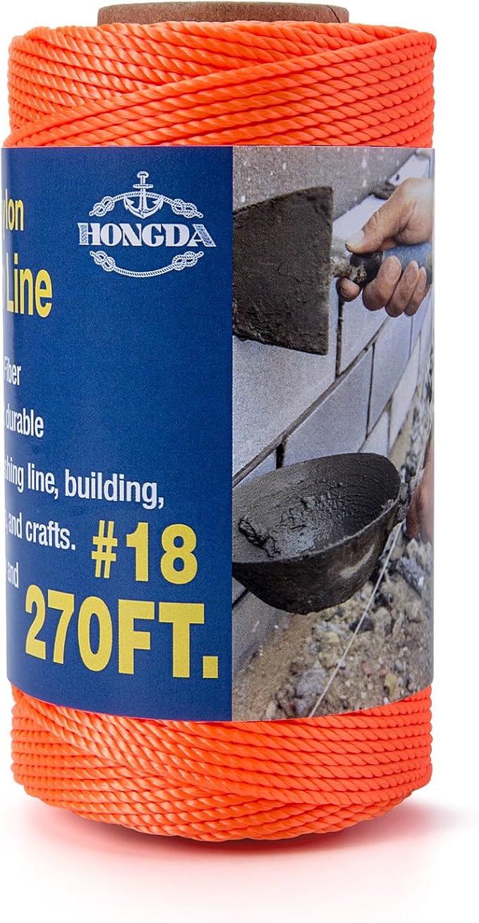 HONGDA Twisted Nylon String, #18 x 270FT Mason Line String, Nylon Twine for Masonry Job, Trot Line, Decoy Line, Net Making and Mending, Workshop, Crafts, Gardening