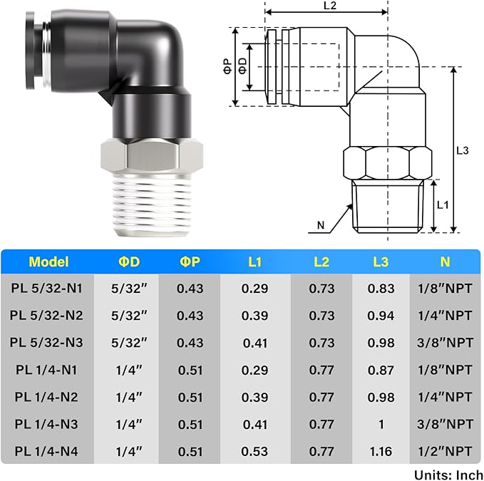TAILONZ PNEUMATIC Male Elbow 3/8 Inch Tube OD x 1/4 Inch NPT Thread 90 Push to Connect Fittings PL-3/8-N2 (Pack of 10)