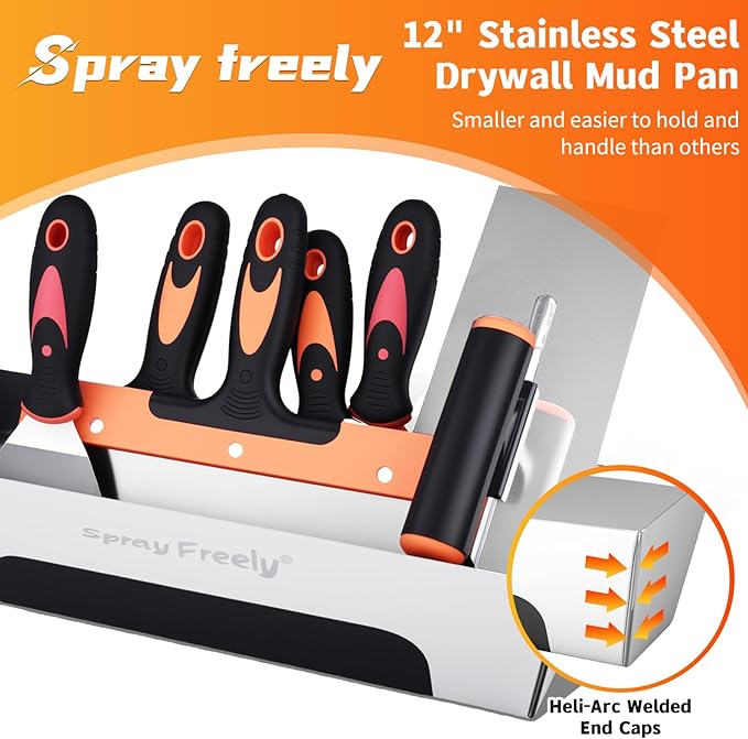 Drywall Knives Set, Paint Spatula with Bag and Plastic Handle, Rustproof Putty Spatula, Stainless Steel Putty Knife for Scraping Wallpaper and Drywall (8Pcs)