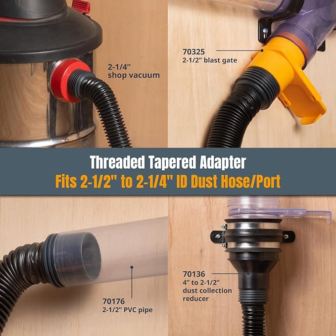 POWERTEC Power Tool Hose Kit with 10??Vacuum Hose, 4 Quick Change Adapters & Threaded Coupler ??Dust Collector Hose Kit for Connecting Table Saw, Power Tools to Shop Vacuums and Dust Collection System