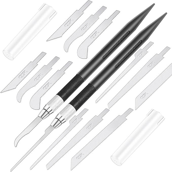 Mini Hand Saw Model Craft Blade Tools Razor Set 2 Handles with 12 Craft Blade Model Tool Hobby for Cutting Parts