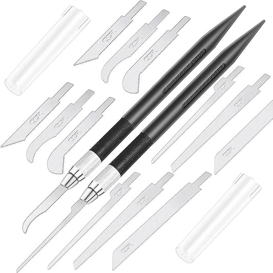 Mini Hand Saw Model Craft Blade Tools Razor Set 2 Handles with 12 Craft Blade Model Tool Hobby for Cutting Parts