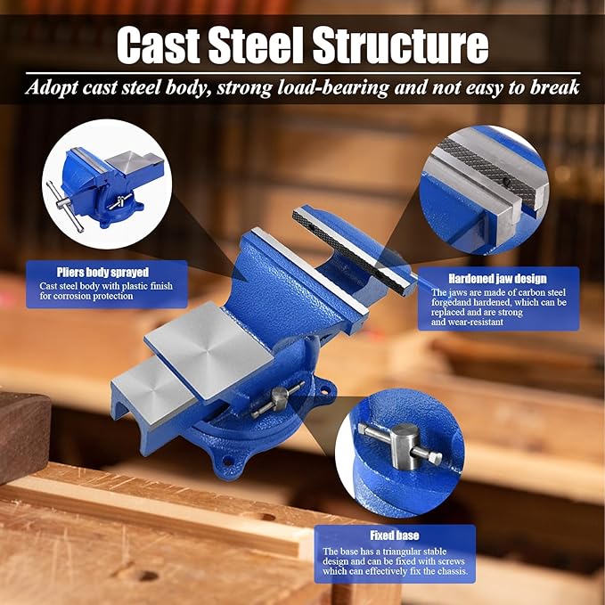 Bench Vise Heavy Duty, Table 6" Vise - Locking Base Clamp Cast Steel 360째 Swivel Vice with Anvil, Table Clamp Pipe Lock Pliers Base Desktop for Woodworking Cutting Conduit Drilling, Sanding