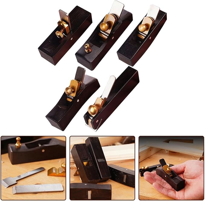 Mini Planer Ebony Hand Plane Tool With Polished Steel Blade For Burr-Free Wood-Finishing And DIY Carpentry, 8X2x2.2 Cm(round bottomed)