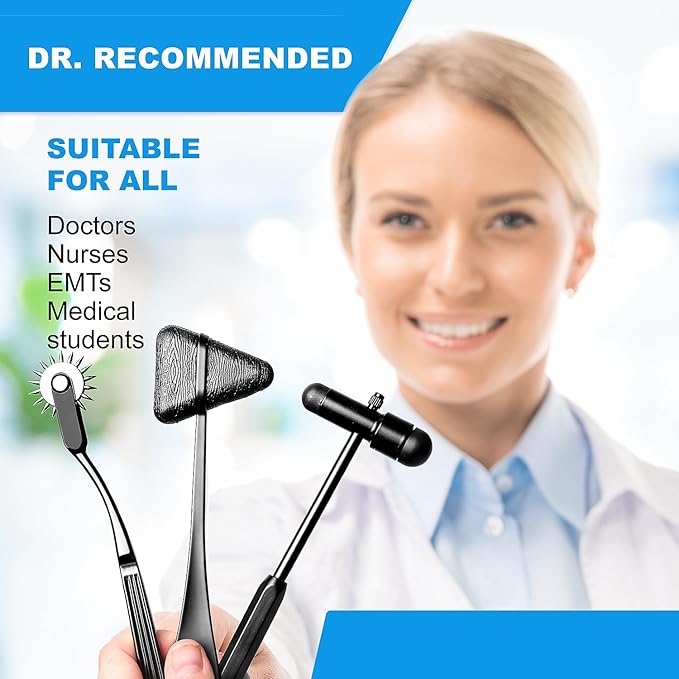 Primacare DH-3694 Reflex Hammer Set – 3-Piece Neurological Diagnostic Kit with Neuro Buck Hammer, Taylor Reflex Hammer, Wartenberg Wheel & Carrying Case Included