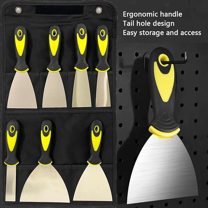 7-Piece Putty Knife Set, 1" 1.5" 2" 2.5" 3" 4" 5" Stainless Steel Paint Scraper Set for Drywall Repairing and Clearing, Wallpaper Removal, Putty Applying Adhesive, Plaster Scraping