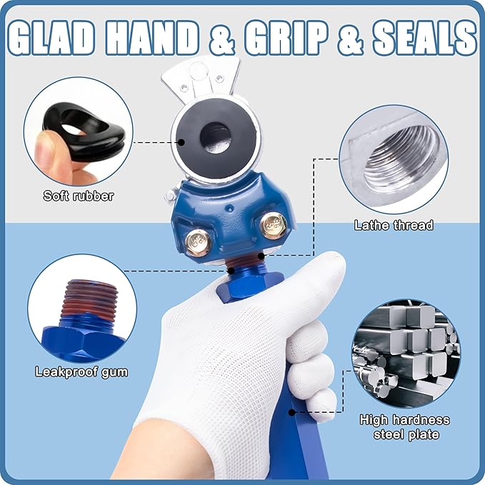 Air Brake Line Hose Coil Assembly Coiled Set 15 FT Air Lines Semi Truck Trailer Hoses,1/2" NPT DOT Fittings with Glad Hands & Grips & Rubber Seals (15' Length x 12" Tractor Lead)