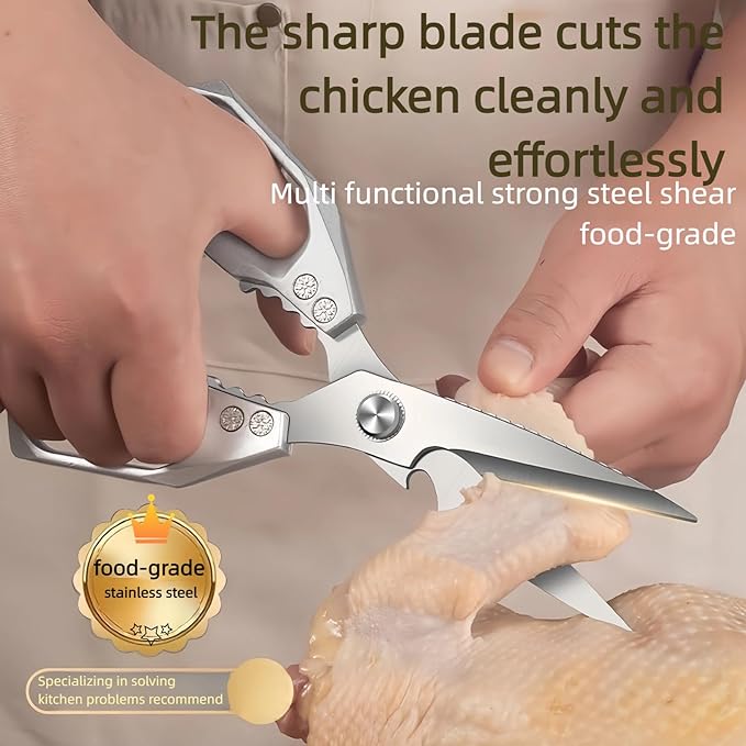 Heavy duty Kitchen Scissors Set (2-piece set) - Sharp stainless steel poultry scissors, seafood and meat scissors, dual-purpose cooking scissors for food preparation