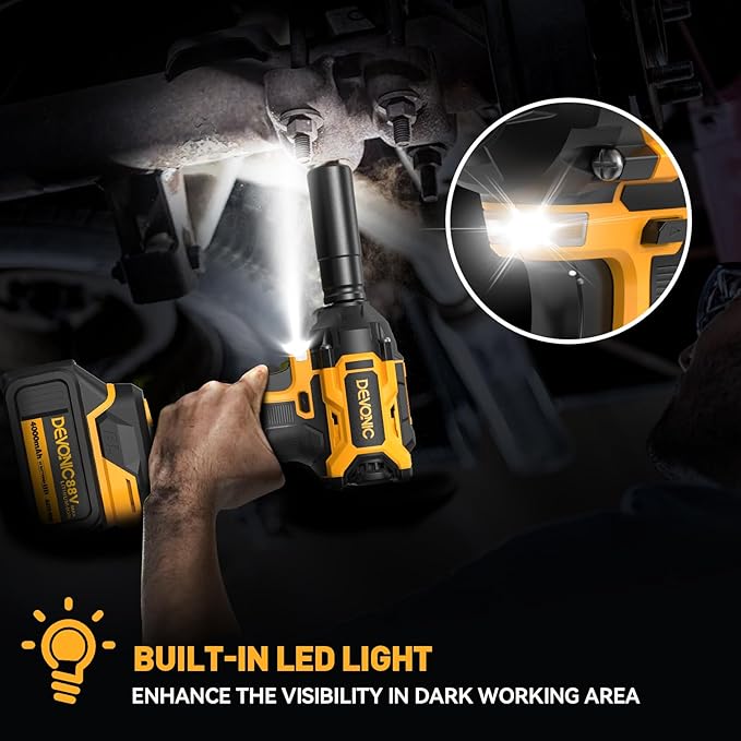 Devonic Cordless Impact Wrench,330ft-Lbs(450N.m) 21V Brushless Power Impact Wrenches,2800RPM High Torque Impact Gun with 2x 4000mAh Batteries, Charger, Electric Impact Wrench For Car Home (450N)