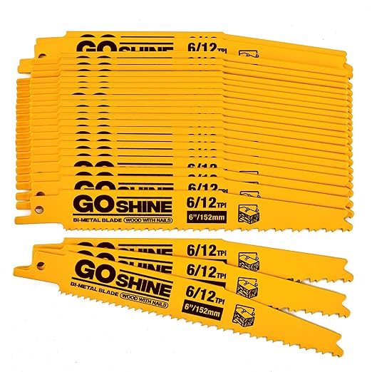 25 Pack 6 Inch 6/12 TPI Bi-Metal Reciprocating Saw Blades for Nail-Embedded Wood Demolition竊???Wood sawzall Blades