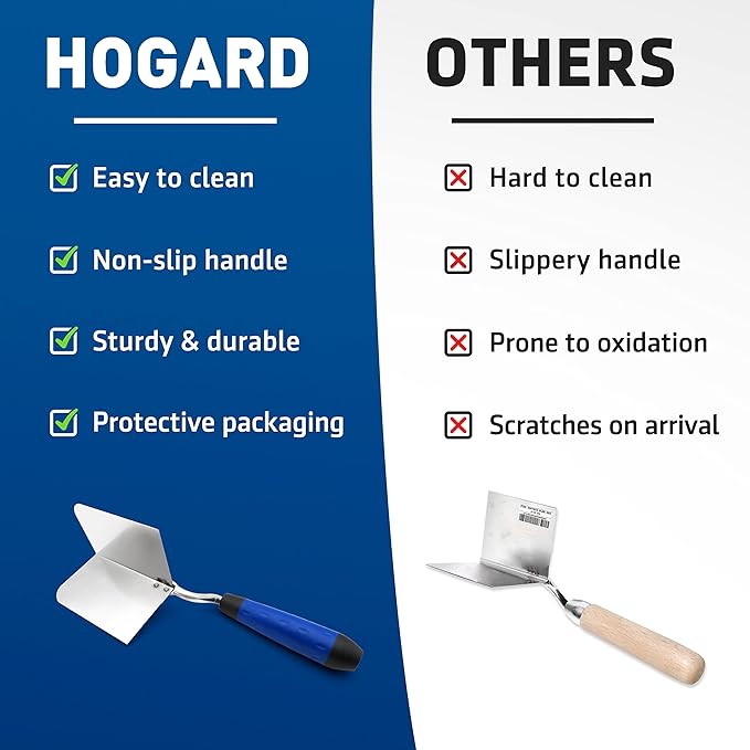HOGARD Outside Corner Trowel | Best Corner Drywall Tool | Made of Stainless Steel with External Angle and Soft Grip Handle.