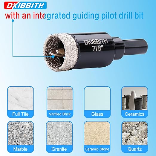 7/8" Diamond Hole-Saw Bits with Pilot Drill Bit - 2pc 7/8 in Diamond Tipped Tile Hole Saws with Guiding Bit for Accurate Drilling, for Porcelain Tile Ceramic Pottery Granite Stone Glass Bottles 22mm