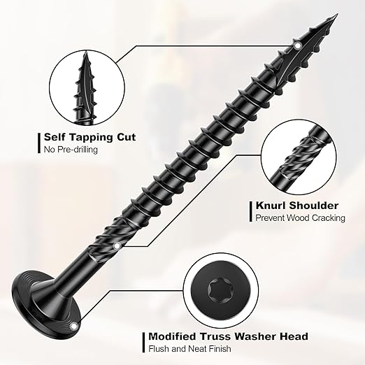 #14 Heavy-Duty Wood Screws, Star Drive Deck Screws, Rust Resistant Timber Screws for Timber/Log/Landscaping Wood (10 Inch,250Pcs,Black)