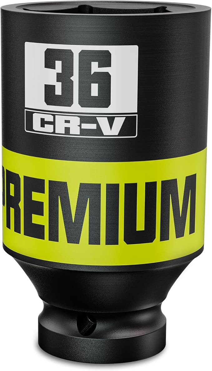 1/2" Drive Impact Socket, 36mm Deep Socket, Metric, 6 Point, CR-V, Perfect for Home, Mechanic and Repair Project