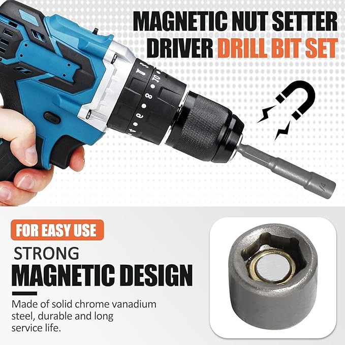 1/4 and 5/16 Inch Magnetic Nut Driver Bit Set, 12 Pcs Chrome Vanadium Steel Impact Drill Bits, Quick Change Socket Nut Driver Adapter with Hex Shank, 65mm Length