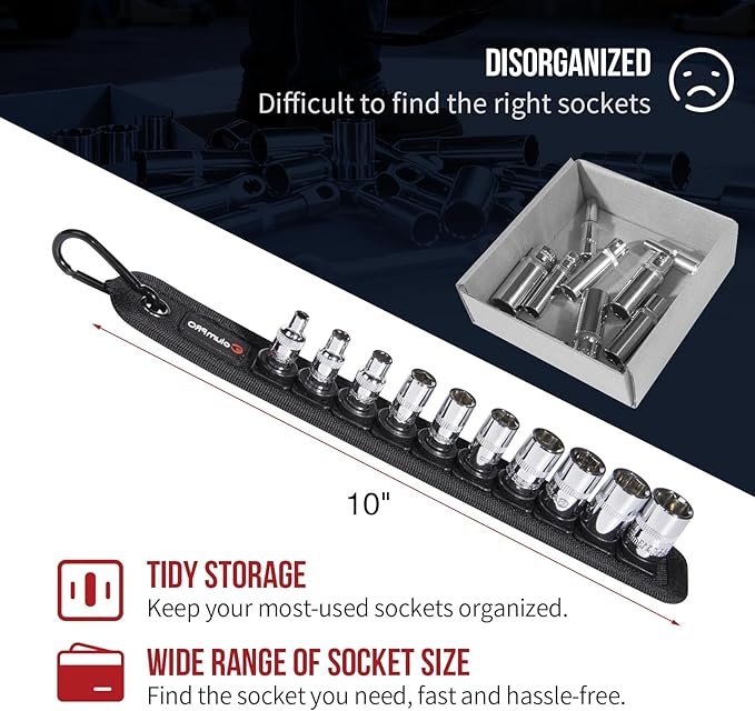 10PCS 1/4??Drive Standard Socket Set with Organizer Holder, Metric (4-13mm) 6 Point CR-V Steel Shallow Socket Set with Quick-Lock & Hanging Bracket for DIY, Repair & Mechanics