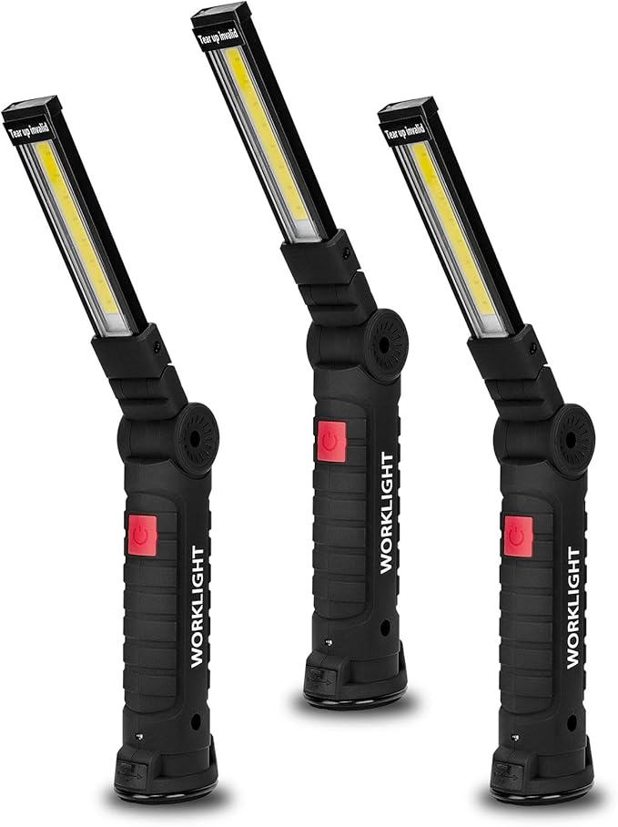 Gifts for Men 3Pack LED Flashlight, Rechargeable Work Lights with Magnetic Base Hook 360째Rotate and 5 Modes Bright LED Flashlight Inspection Light for Car Repair, Grill and Outdoor Use