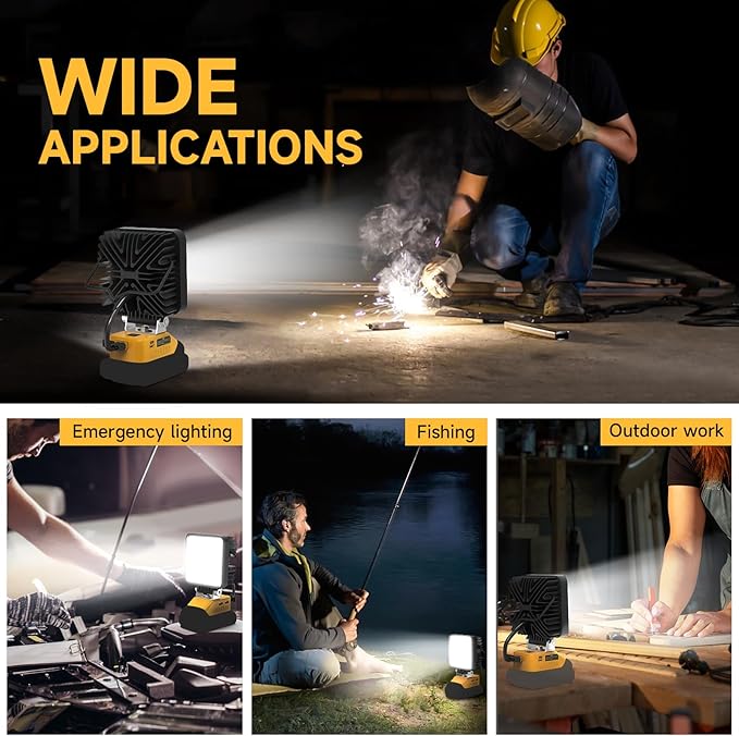 New Upgrade LED Work Light Compatible with Dewalt 20V Battery, 60W 6000LM Flashlight, 20V Battery Cordless Work Light with Low Voltage Protection & Dual USB & Type-C Charging Port (60W)