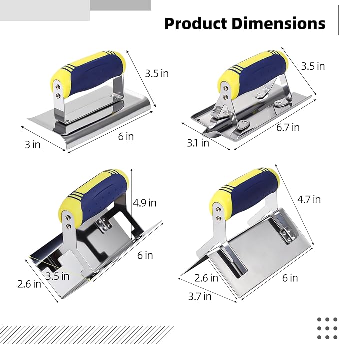 4 PCS Stainless Steel Concrete Tool Set, Includes Groover, Edger, Inside & Outside Corner Trowels, Anti-Rust Metal with Non-Slip Handle, Cement, Mortar, Plaster, Masonry Corner Finishing Work
