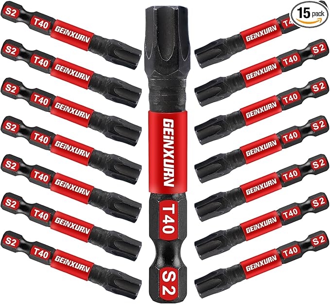 15 Pieces T40 Impact Tough Magnetic Screwdriver Bit Set, 2 In. #40 Torx Head Power Bit Set, S2 Alloy Steel T40 Star Bit Set