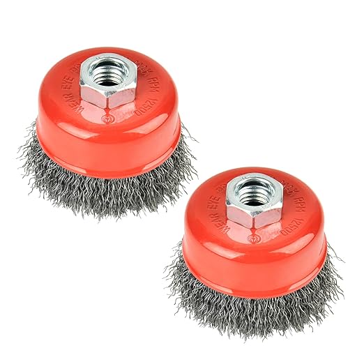 Aain AA017 2 Pack Wire Wheel Brush Cup Brush Set, 3 Inch Crimped Cup Brush for Angle Grinder,5/8-Inch-11 Threaded Arbor,Max RPM 12,500, Light-Duty Conditioning for Metal, Rust Removal, Abrasives