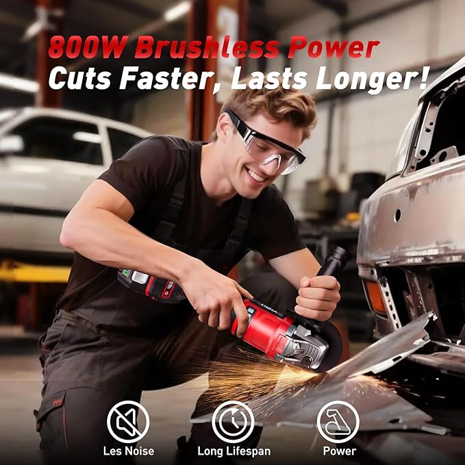 Cordless Angle Grinder 4-1/2 Inch, 21V Brushless Battery Grinder Tool with 2횞4.0Ah Batteries, Adjustable 3-speed with LED for Metal Cutting, Grinding, Rust Removal