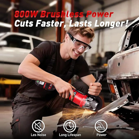 Cordless Angle Grinder 4-1/2 Inch, 21V Brushless Battery Grinder Tool with 2횞4.0Ah Batteries, Adjustable 3-speed with LED for Metal Cutting, Grinding, Rust Removal