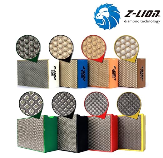 Z-LION Diamond Hand Polishing Pads Foam Back for Granite Marble Glass,Set of 8 Pcs