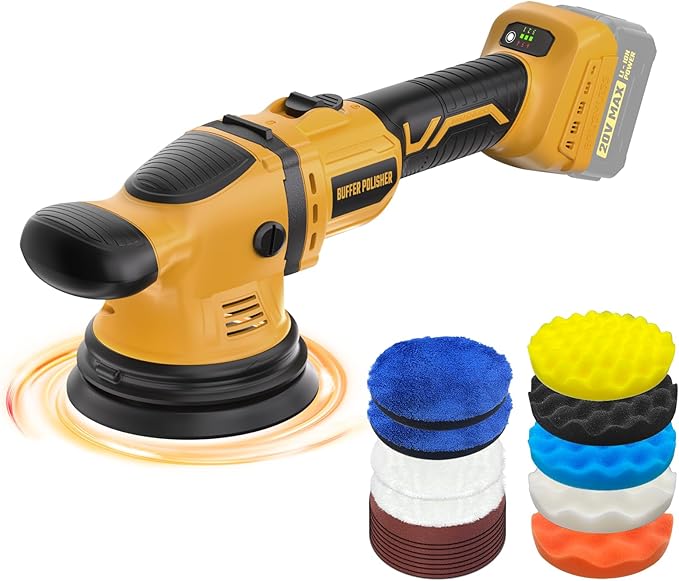 Cordless Buffer Polisher Kit for Dewalt 20V Battery (No Battery), 6-Inch Orbital Car Polisher Variable Speed 1800??500 RPM, 17PCS Polishing Accessories, for Car Polishing/Waxing (Tool Only)