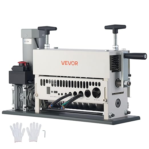 VEVOR Electric Wire Stripper Machine, 0.06-1.57 in, 11 Channel Automatic Copper Cable Stripper, 370W Wire Stripper Tool with Manual Hand Crank Mode, Emergency Stop Button, for Scrap Copper Recycling