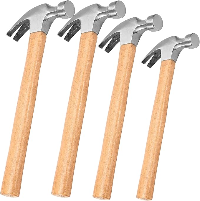 FUNSUEI 4 PCS 8/18/26 OZ Claw Hammer set, Straight Claw Hammer, Carbon Steel Rip Claw Hammers with Wood Handle for Prying Nails, Woodworking, Repairing