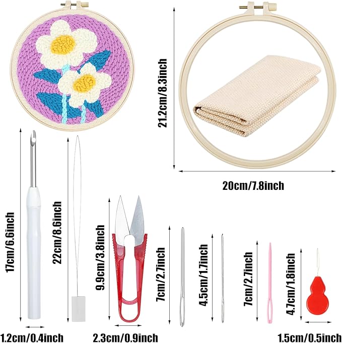 Woohome Punch Needle Kit Included Plastic Hoops, Punch Needle Cloth, Color Yarn and Punch Needle Tools for Adults, Beginners (Chrysanthemum, Lotus, Lily)