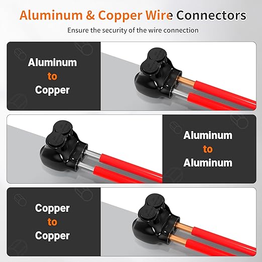 Joinfworld 2 Port Insulated Multi Tap Connector 2/0-6 Gauge Wire Connectors Aluminum to Copper Wire Connectors Single Side Entry Black Electrical Cable Connectors with Slotted Allen Hex - 6 Pack