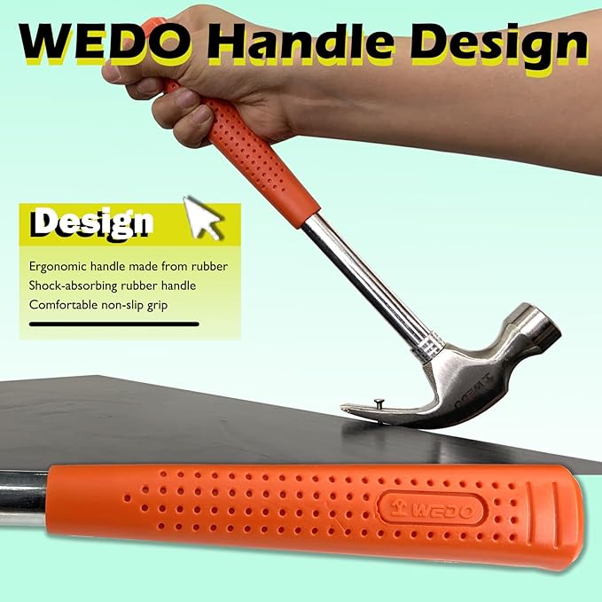 WEDO 2PCS Claw Hammer Set 8oz +16oz,Steel Framing Hammer with Tubular Steel Handle,Straight Claw Hammer for Household Maintenance,Gardening,Yard Work,Repairing