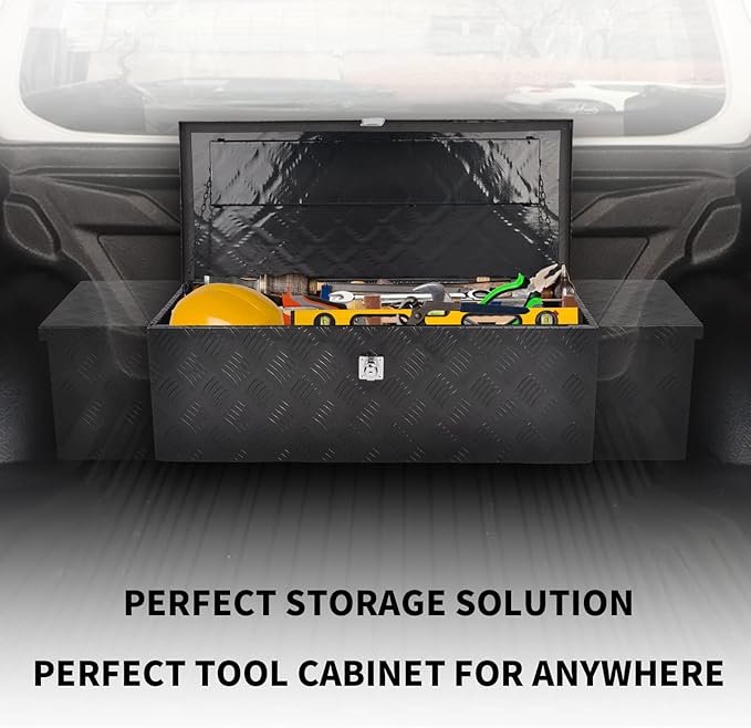 30??Heavy Duty Aluminum Truck Bed Tool Box 5 Bar Tread Waterproof Truck Tool Box Storage Organizer竊똖ruck Box with Side Handle, Lock & Keys,Black (30"X13"X10")