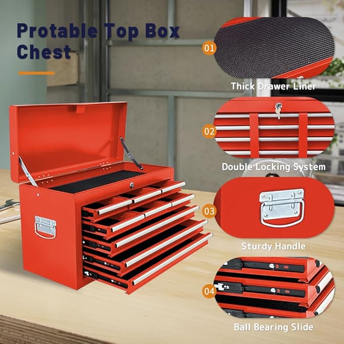 13-Drawer Rolling Tool Chest with Double Doors, 2 in 1 Detachable Rolling Tool Chest with Drawers, Metal Large Lockable Tool Box竊똌obile Tool Cabinet Combo for Garage Workshop (Red)