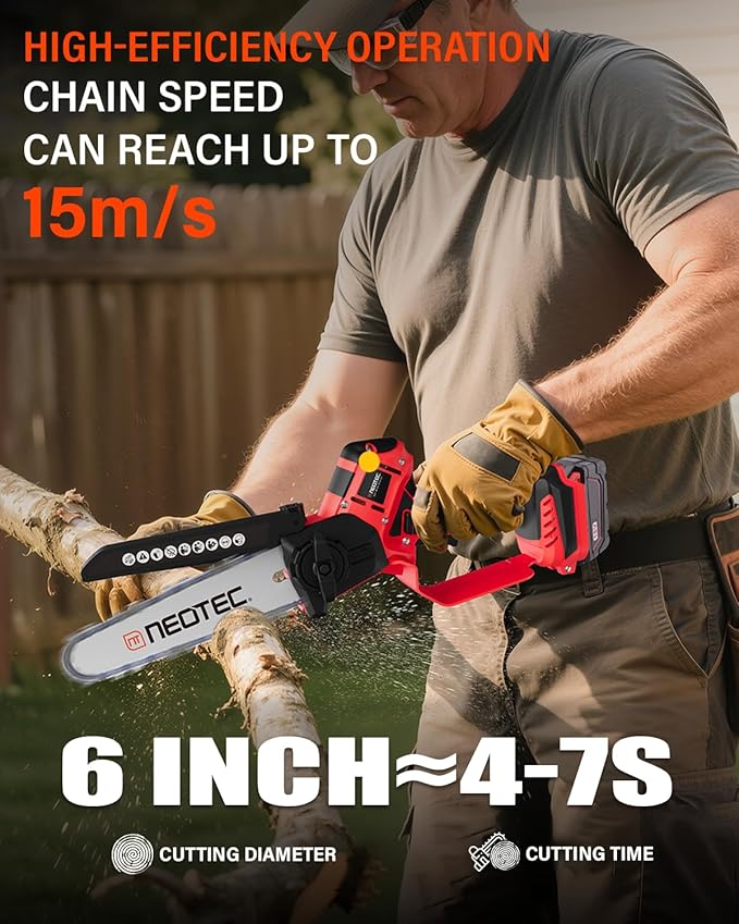 Mini Chainsaw Fits for Milwaukee M18 Battery, NEOTEC 6 Inch & 8 Inch Cordless Electric Chainsaw with Auto Oiler & Tool-Free Tensioner, Brushless Saw for Tree Trimming, Branch Pruning (No Battery)