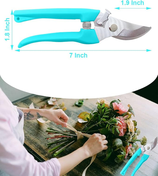 Pruning Shears for Gardening, 2 Pack Garden Scissors for Cutting Fresh Flowers, Floral Clippers for Plants, Fruits (Blue)