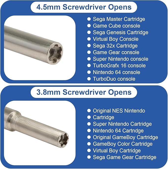 3.8mm and 4.5mm Gamebit Screwdriver Set, Security Screwdriver Bits for Opening Nintendo, Sega Consoles and Game Cartridges (Blue)