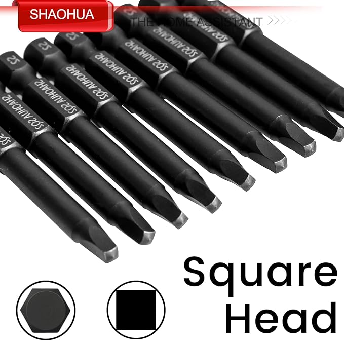 10PCS SQ2 Square Screwdriver Bits, 2.3" Long Magnetic Heads Square Drive Bits, 1/4" Diameter Hex Head Square Allen Wrench Drill Bit Set for Repair Furniture