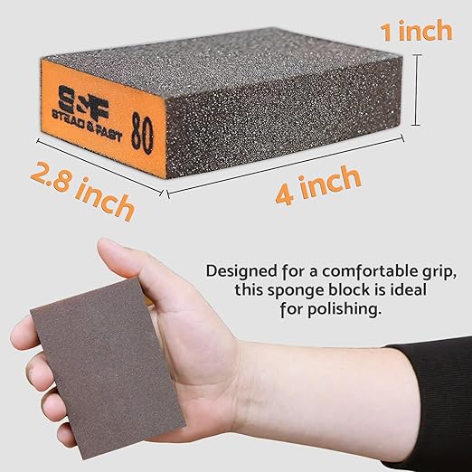 Sanding Block 10 pcs with Tack Cloth, 60 80 120 180 220 320 Coarse Medium Fine Grit Sanding Sponge Assortment, Sanding Sponges for Wood Drywall Metal by S&F STEAD & FAST