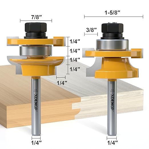 2PCS Round Over Style Rail and Stile Router Bits Set 1/4 Inch Shank, 3/8 Inch Cutting Depth, Up to 1 Inch Stock, Kitchen Cabinet Door Frame Shaper Cutters Raise Panel Making Router Bit Set