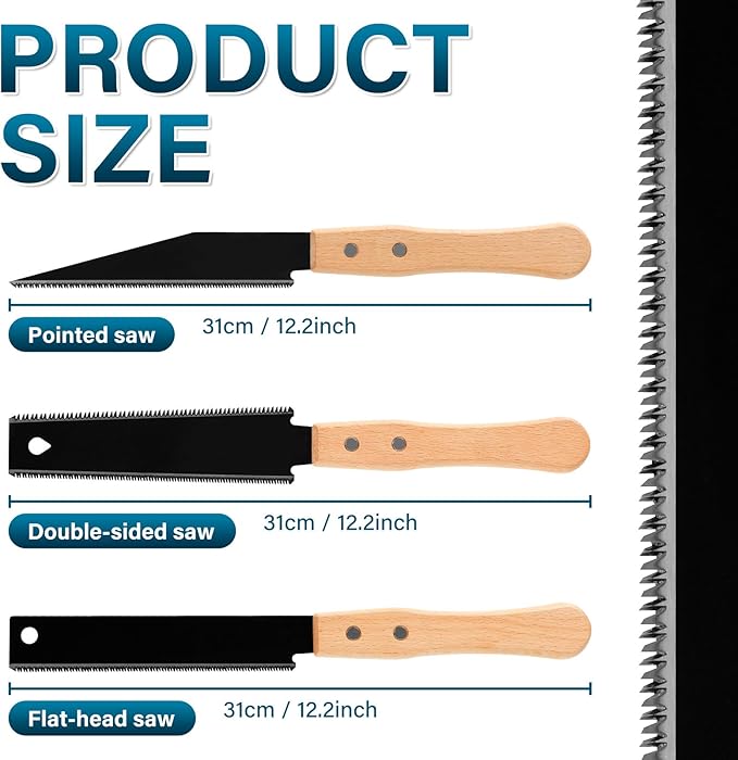 3Pcs 12" Japanese Hand Saw - Accurate Efficient 65 Manganese Steel Hand Saw, Precision Cutting Japanese Pull Blade for Woodworking