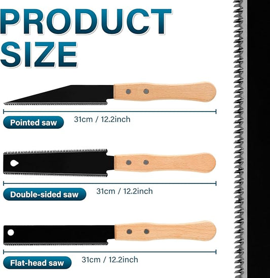 3Pcs 12" Japanese Hand Saw - Accurate Efficient 65 Manganese Steel Hand Saw, Precision Cutting Japanese Pull Blade for Woodworking