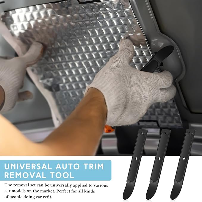 Therwen 3 Pcs 4140 Steel Trim Removal Tool Metal Pry Tool Automotive Pocket Pry Bar for Auto Planes to Remove Trim Interior and Exterior Parts (Black)